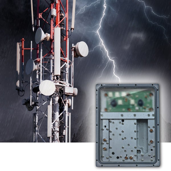 Los elementos de ventilación GORE® Protective Vents garantizan la fiabilidad de los sistemas de RF gracias a su grado de protección IP, apto para soportar las lluvias más intensas