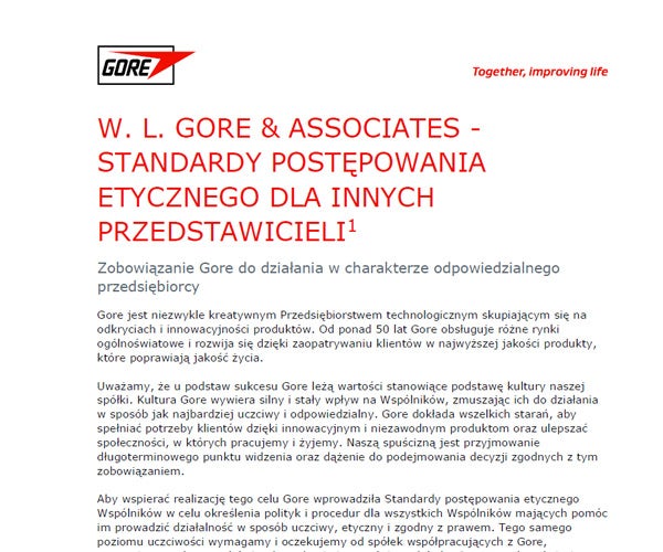 Standards of ethical conduct for third party representatives document in Polish