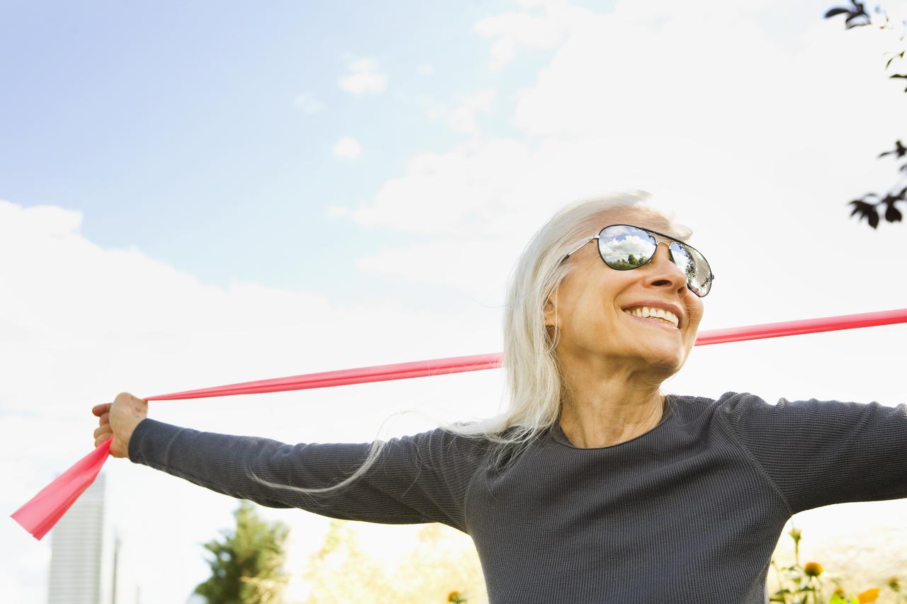 woman with stretching band