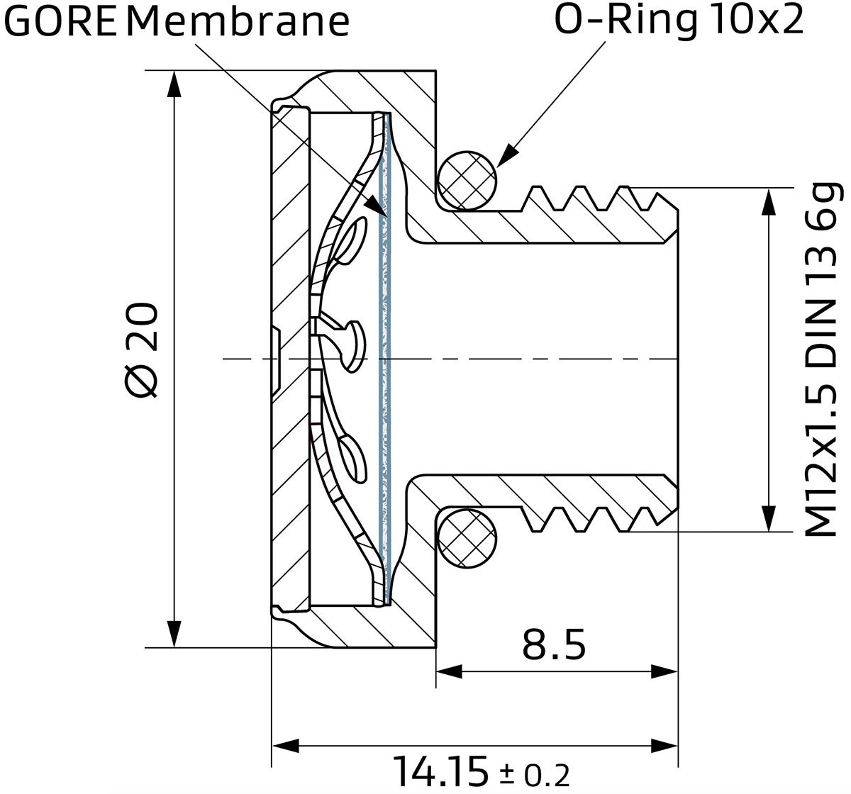 Diseño y dimensiones del elemento de ventilación GORE® PolyVent Ex+