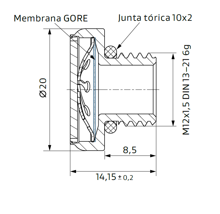 Diseño y dimensiones del elemento de ventilación GORE® PolyVent Ex+