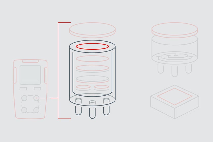 La infografía muestra la membrana responsable del control de la difusión en un sensor de gas electroquímico.