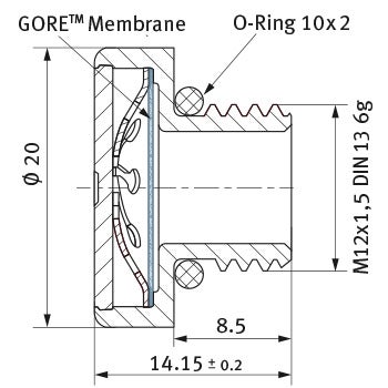 Diseño y dimensiones del elemento de ventilación GORE® PolyVent Ex+